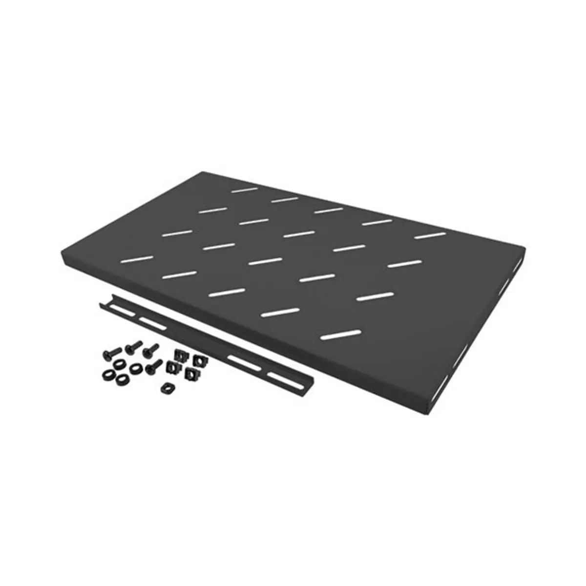 Lanberg AK-1001-B 19" 1U MÉLY:270mm MAX:120kg fix fekete polc 4 ponton rögzített csavarral #1