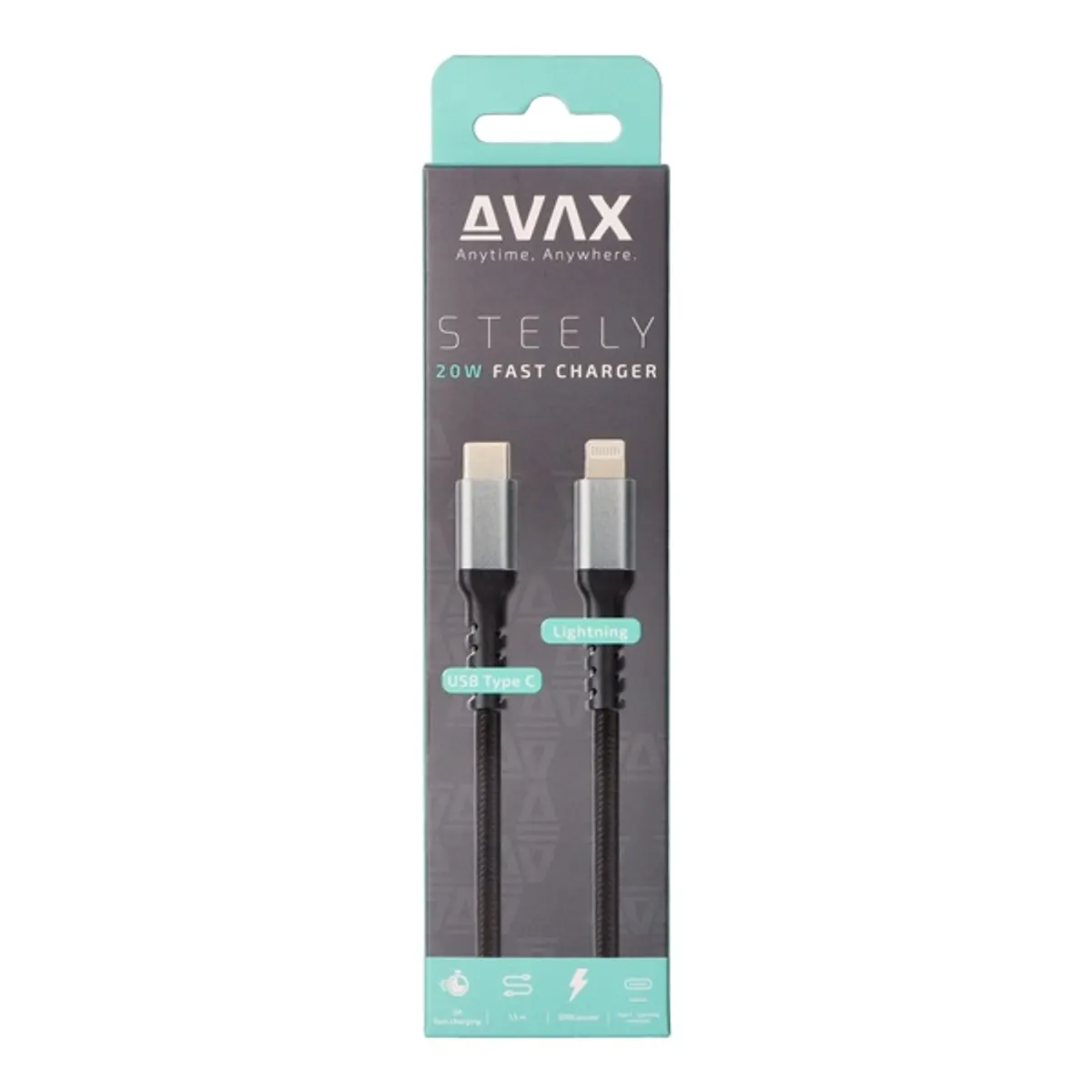 AVAX CB402G STEELY 1,5m 20W Type-C-Lightning gyorstöltő sodorszálas acélszürke adat- és töltőkábel #3