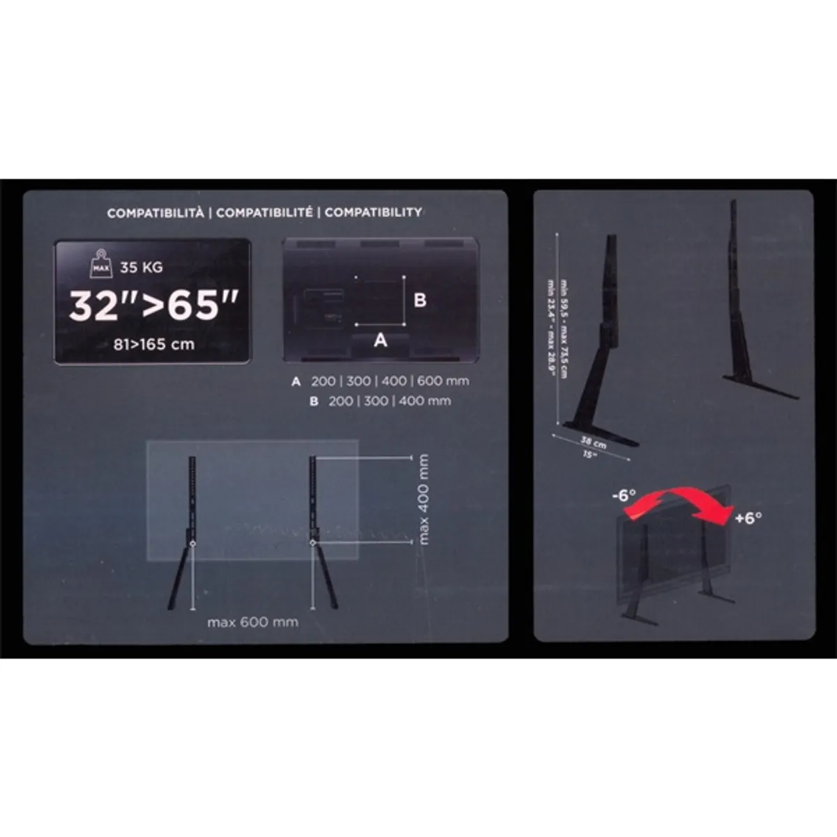 Meliconi Feet 600 32"-65" VESA 600x600 talpas TV állvány #7