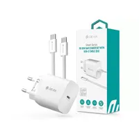 Devia ST399800 Smart Series 30W GaN PD+QC fehér hálózati gyorstöltő adapter + Type-C/Type-C kábel