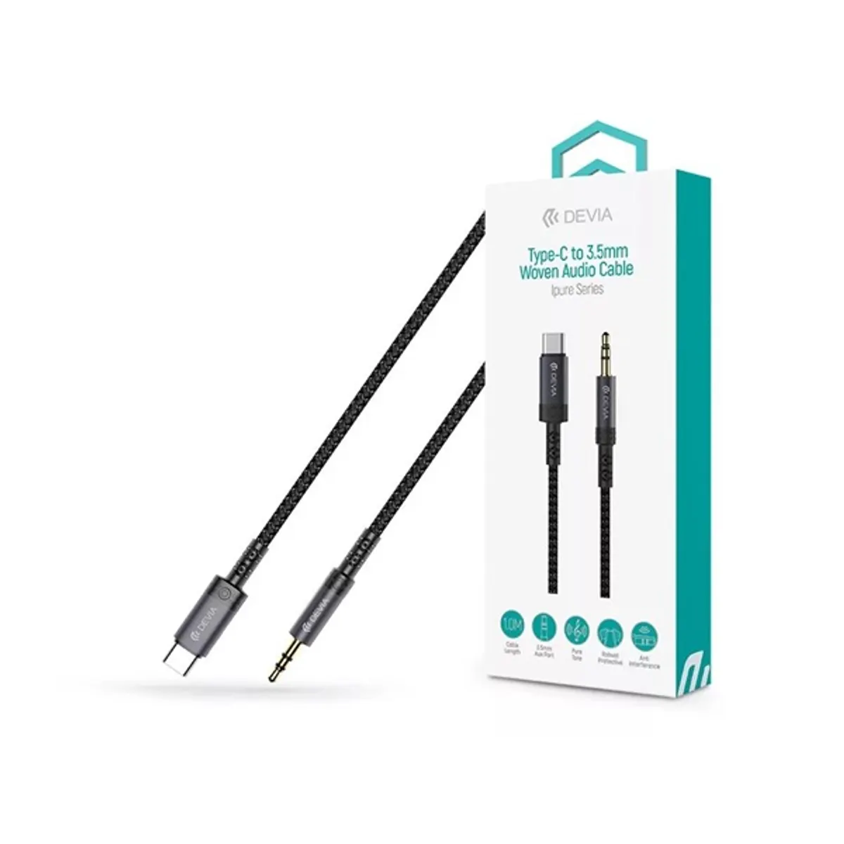 Devia ST111943 iPure Series Woven 1m AUX 3,5mm jack - Type-C fekete audio kábel #1