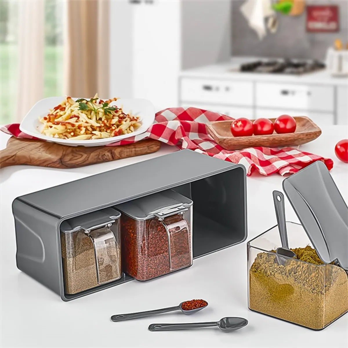 IRIS L-00677 fűszertartó kanalakkal 3x550ml, elefántcsont vagy antracit színű #2