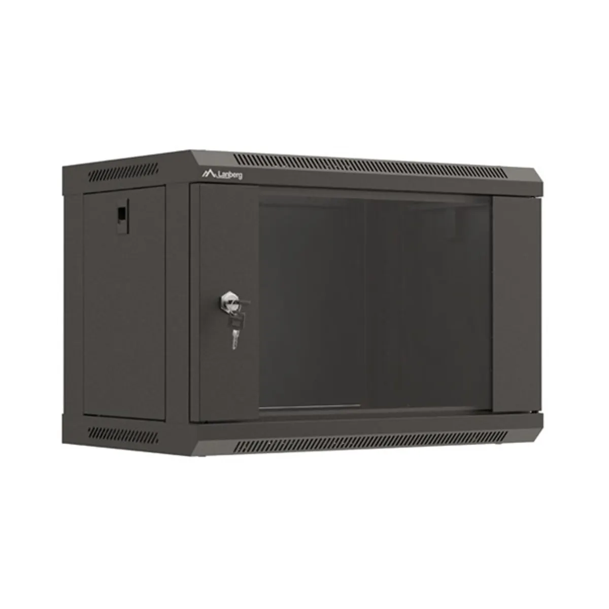 Lanberg WF03-5306-10B 19" 6U SZÉL:540mm MÉLY:350mm MAG:370mm lapraszerelt üvegajtós fekete fali rack szekrény #1
