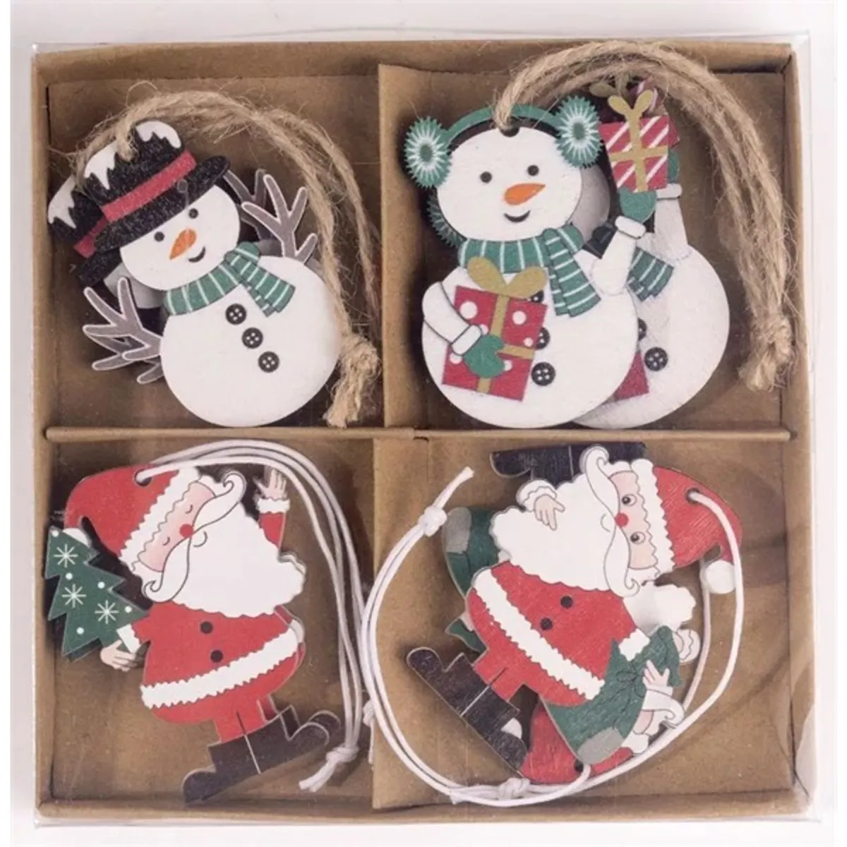 IRIS fa akasztós hóember és mikulás szettben, 8 darabos, 4 féle 5 x 5 cm #1
