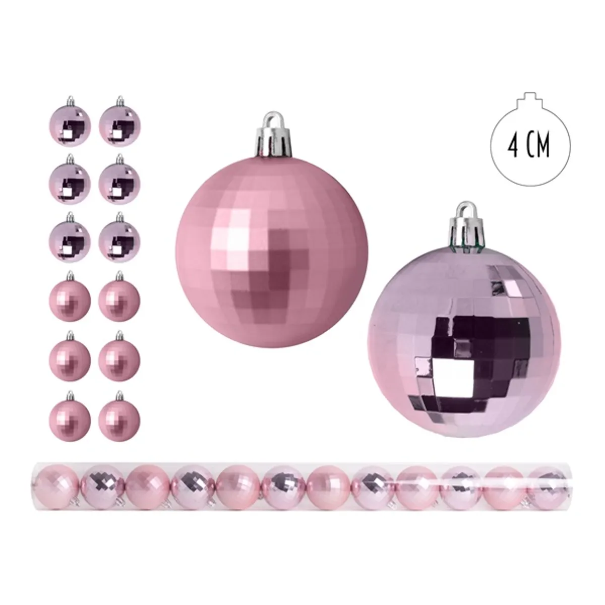 IRIS Karácsonyfa gömb rózsaszín, 12 db-os, 4cm #1