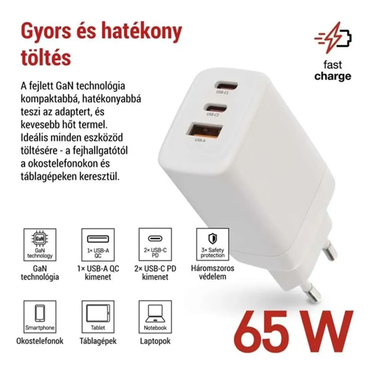 Emos GaN PD 65 W max. univerzális USB töltő #2
