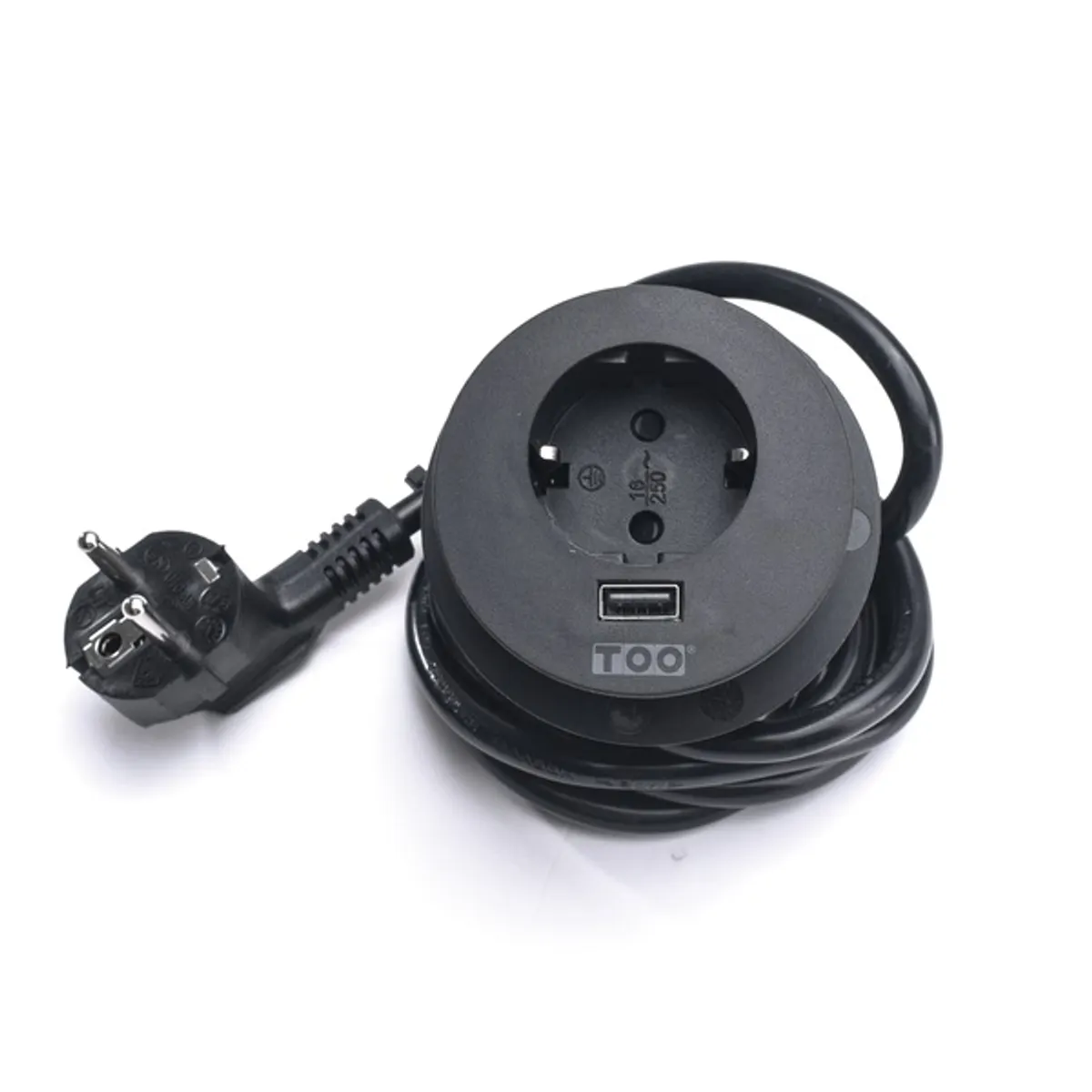 TOO GPS-201-1B IP20, 1x 2P+F, USB-A, fekete asztalba süllyeszthető elosztó #3