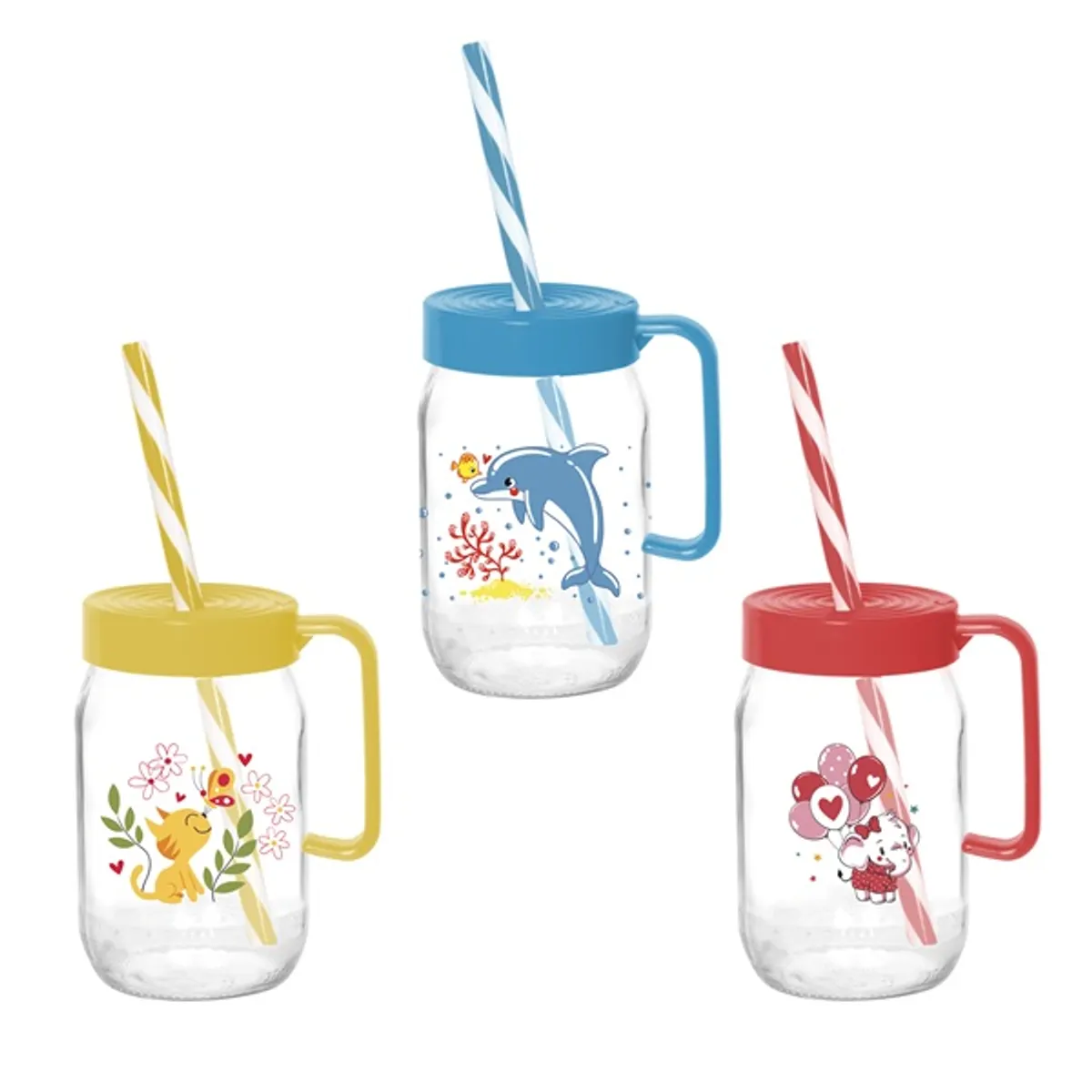 IRIS mintás bögre szívószállal 370ml, delfin, cica vagy elefánt minta 111761-302 #1