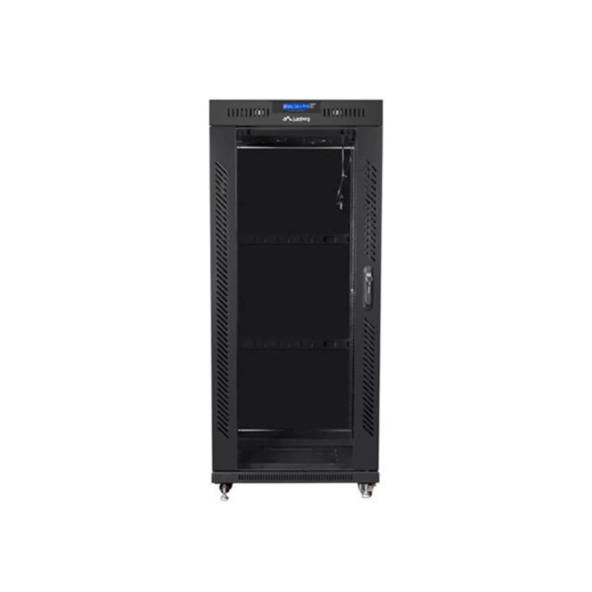 Lanberg FF01-6827-12BL 19" 27U SZÉL:600mm MÉLY:800mm MAG:1431mm lapraszerelt LCD üvegajtós fekete rack szekrény #1
