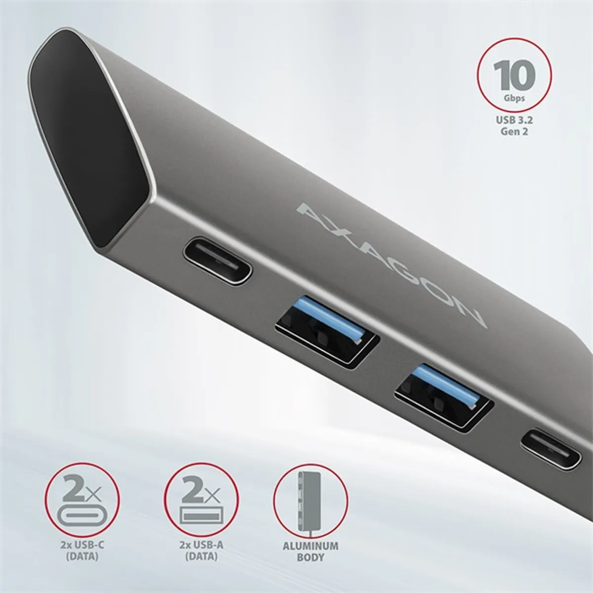 Axagon HMC-4G2 4 portos USB3.2. Gen 2 ezüstfekete HUB #2