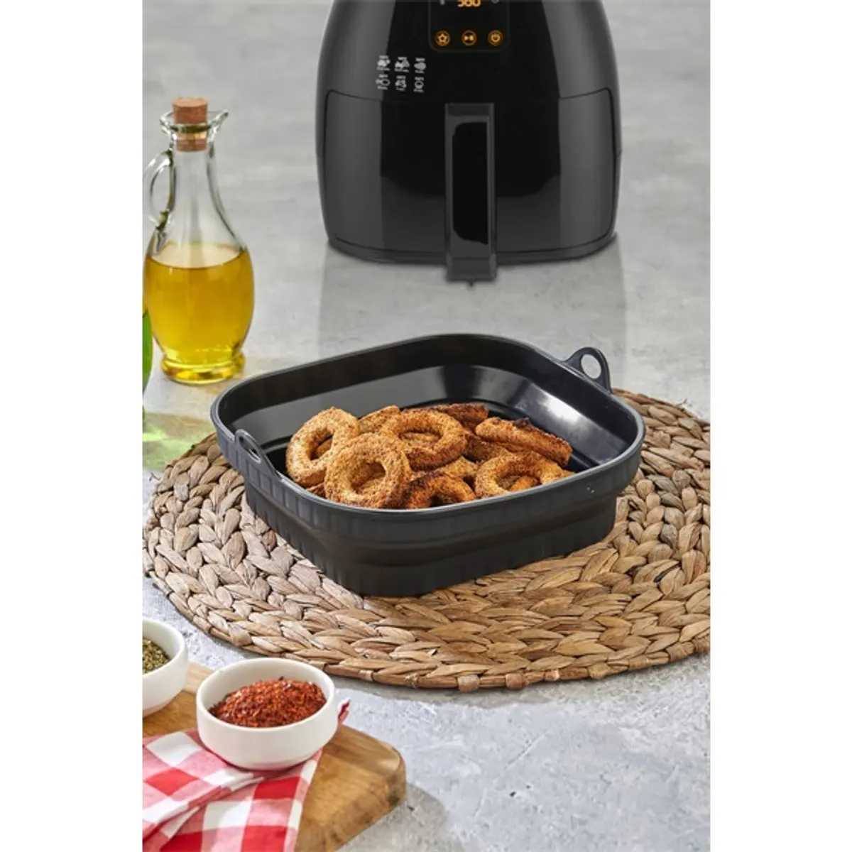 TOO összecsukható négyzetes szilikon forma forrólevegős sütőhöz (air fryer) 21cm*21cm, szürke, fekete vagy piros SL-3251 #8