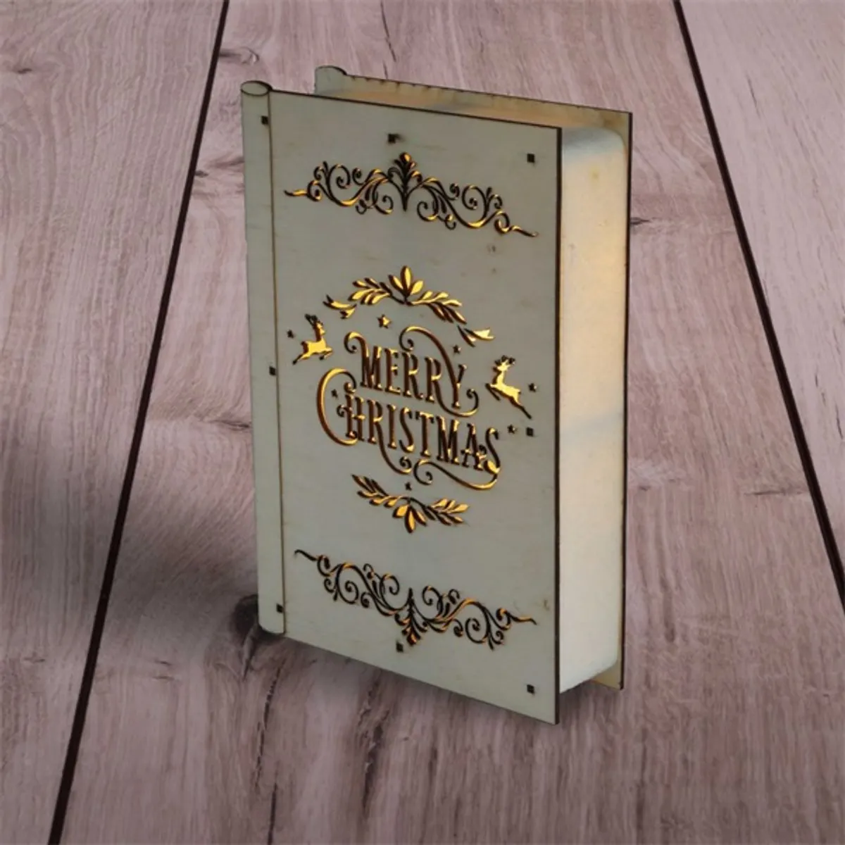 Iris Karácsonyi könyv mintás 23x16x4,5cm/meleg fehér LED-es fa fénydekoráció #2