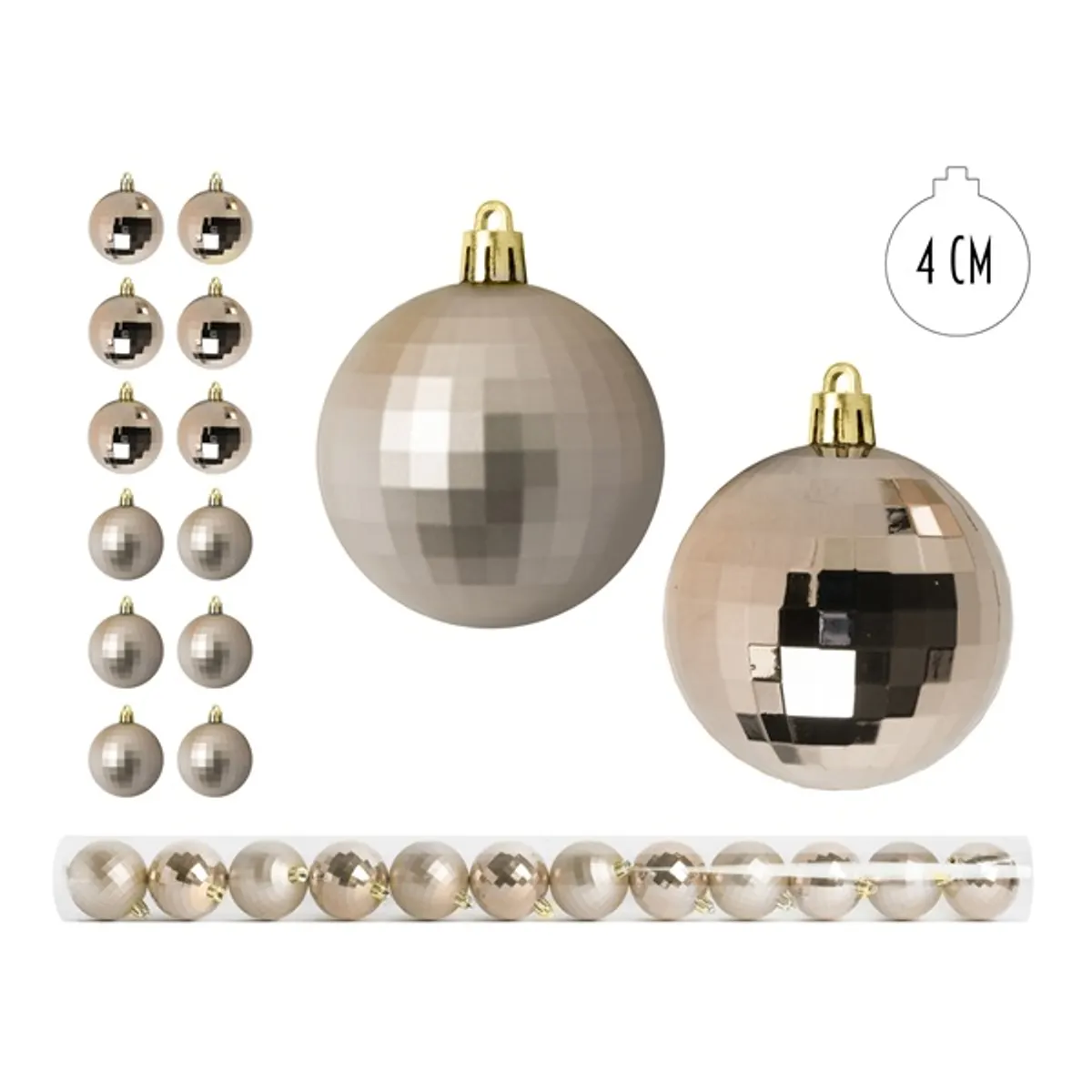 IRIS Karácsonyfa gömb krém ezüst, 12 db-os, 4cm #1