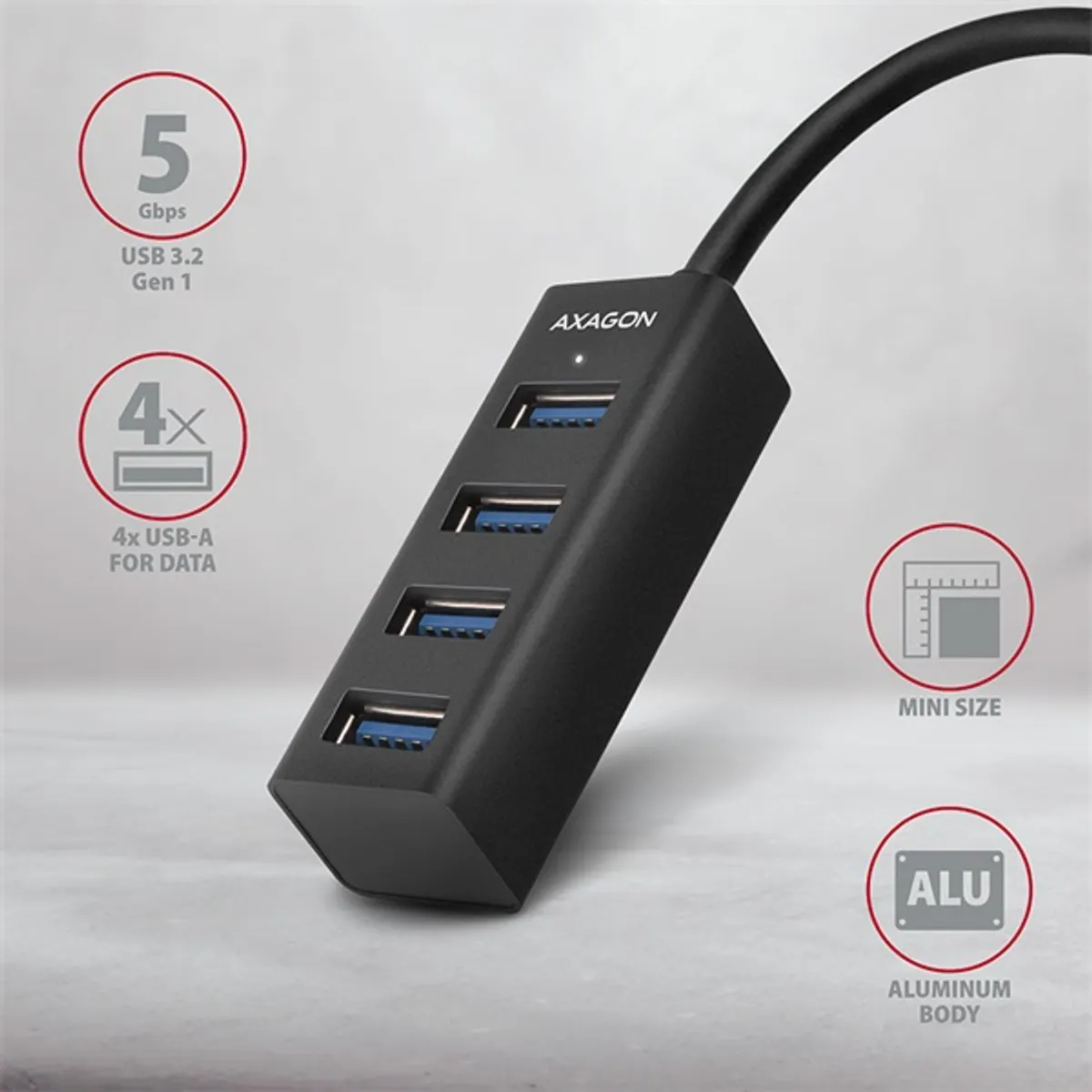 Axagon HUE-M1AL 4 portos USB3.2 Gen 1 mini HUB #2