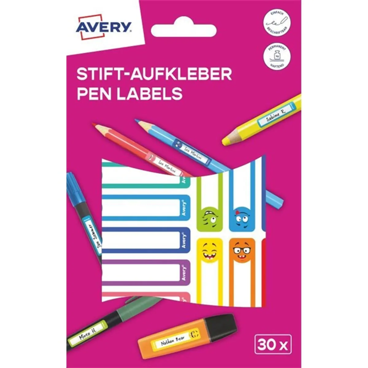 Avery RESMI30S iskolai kézzel írható 50x10 mm 30 db színes tollcímke #1
