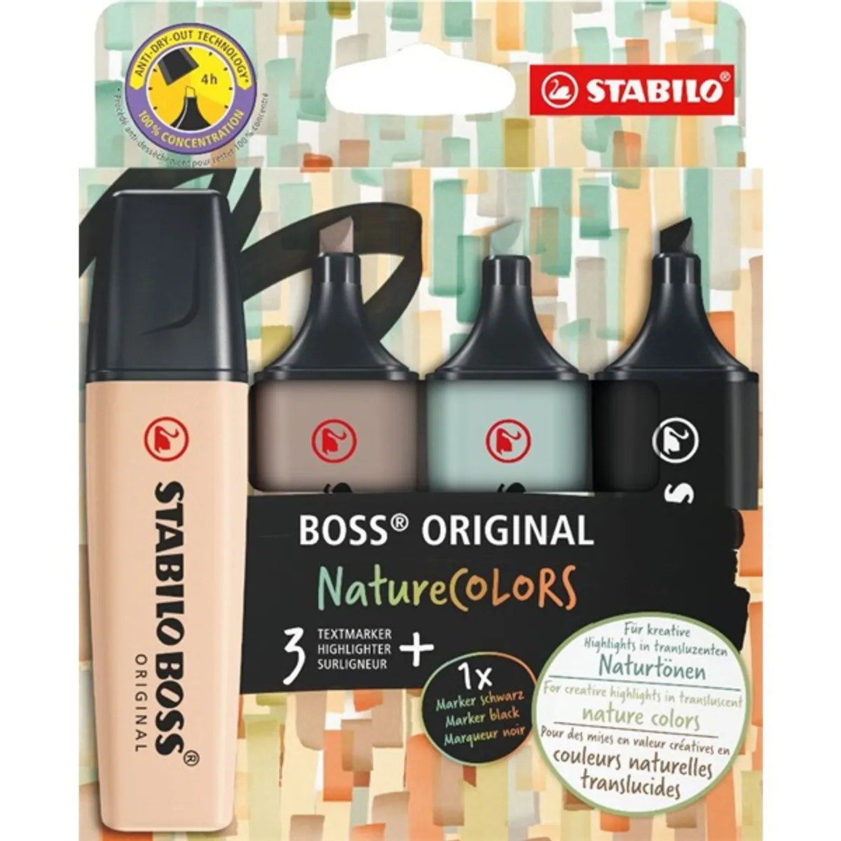 Stabilo BOSS ORIGINAL NatureCOLORS 4 db-os (bőrszín, meleg szürke, földzöld, fekete) szövegkiemelő készlet #1