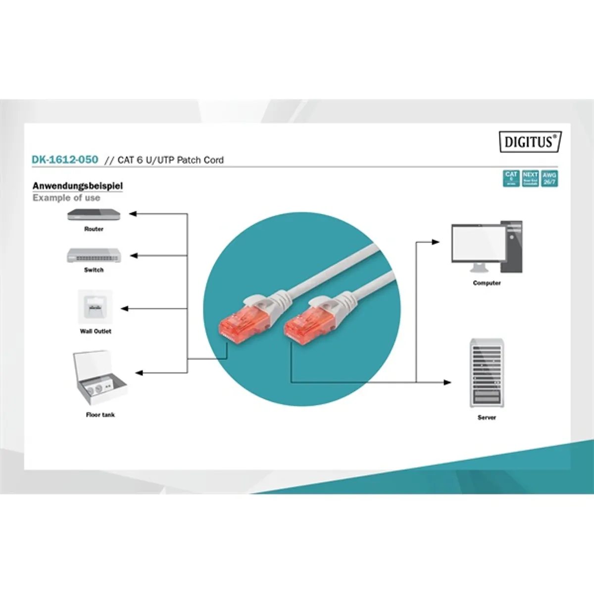 DIGITUS Cat.6 U/UTP PVC 5m szürke patch kábel #4