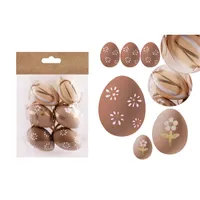 IRIS dekor műanyag tojás x6 natúr virágos/csíkos 4x6cm