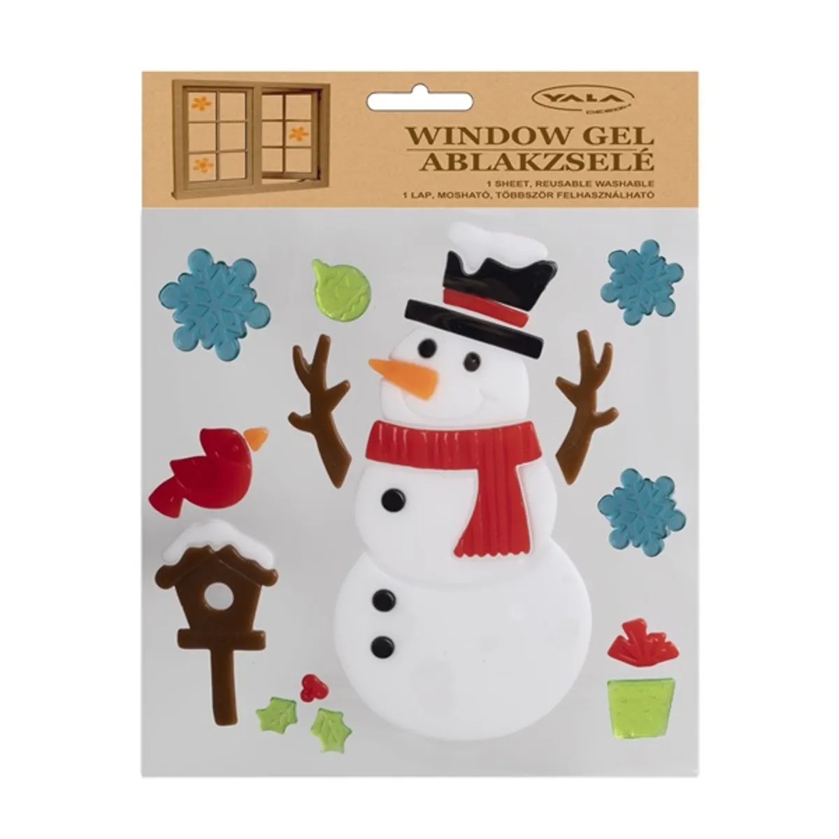 IRIS ablakzselé karácsonyi hóember+madár 20x25cm #1