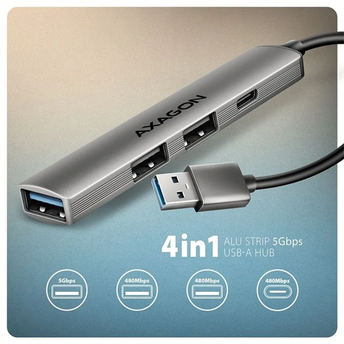 Axagon HUE-STA ALU STRIP USB-A 4 port hub #2