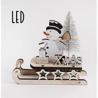 Iris fa szán hóember+led karácsony 12*11 cm