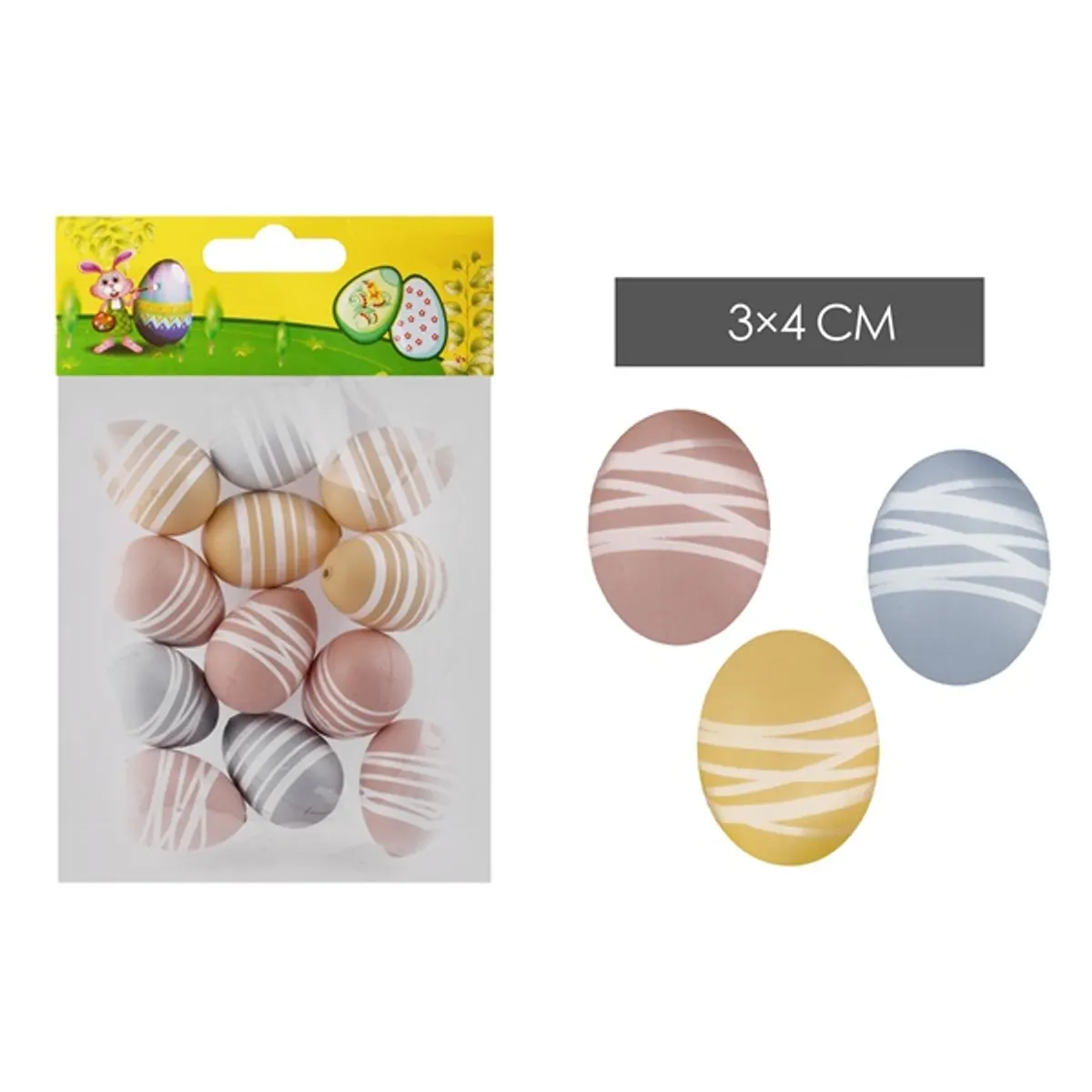 IRIS dekor tojás 12db pasztell csíkos 3x4cm #1