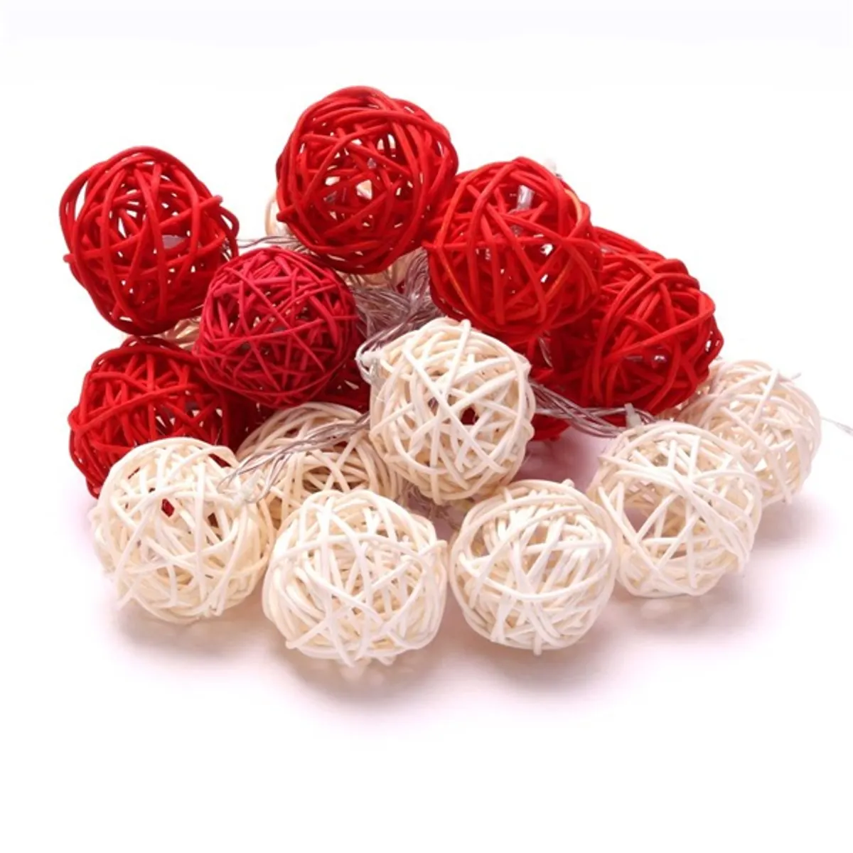 Iris Gömb alakú fonott/rattan/4m/fehér + piros/20db LED-es/3xAA elemes fényfüzér, fénydekoráció #5