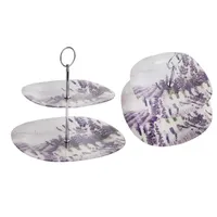 IRIS 2 szintes üveg sütikínáló levendula minta 20cm+25cm #1