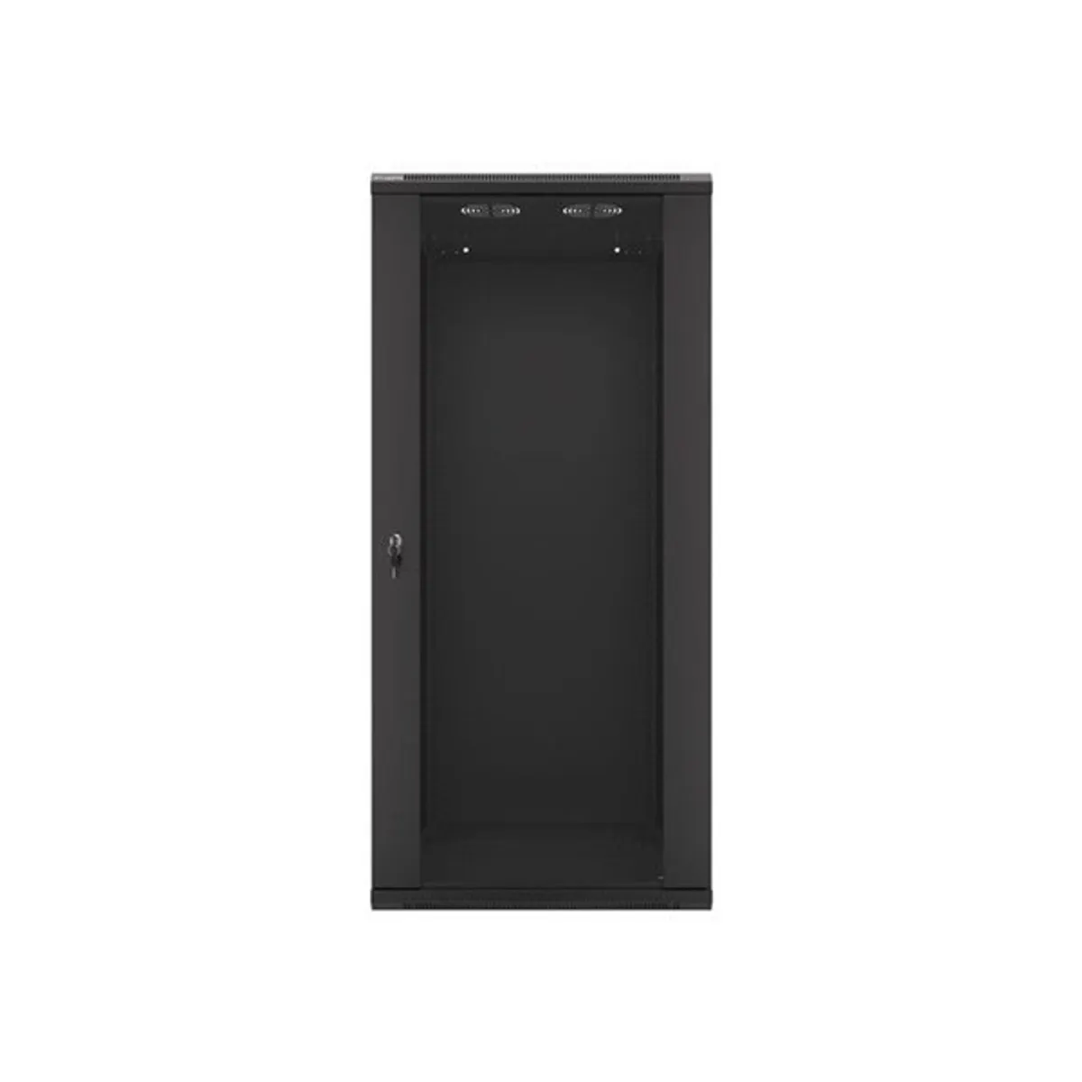 Lanberg WF01-6627-10B 19" 27U SZÉL:600mm MÉLY:600mm MAG:1307mm lapraszerelt üvegajtós fekete fali rack szekrény #1