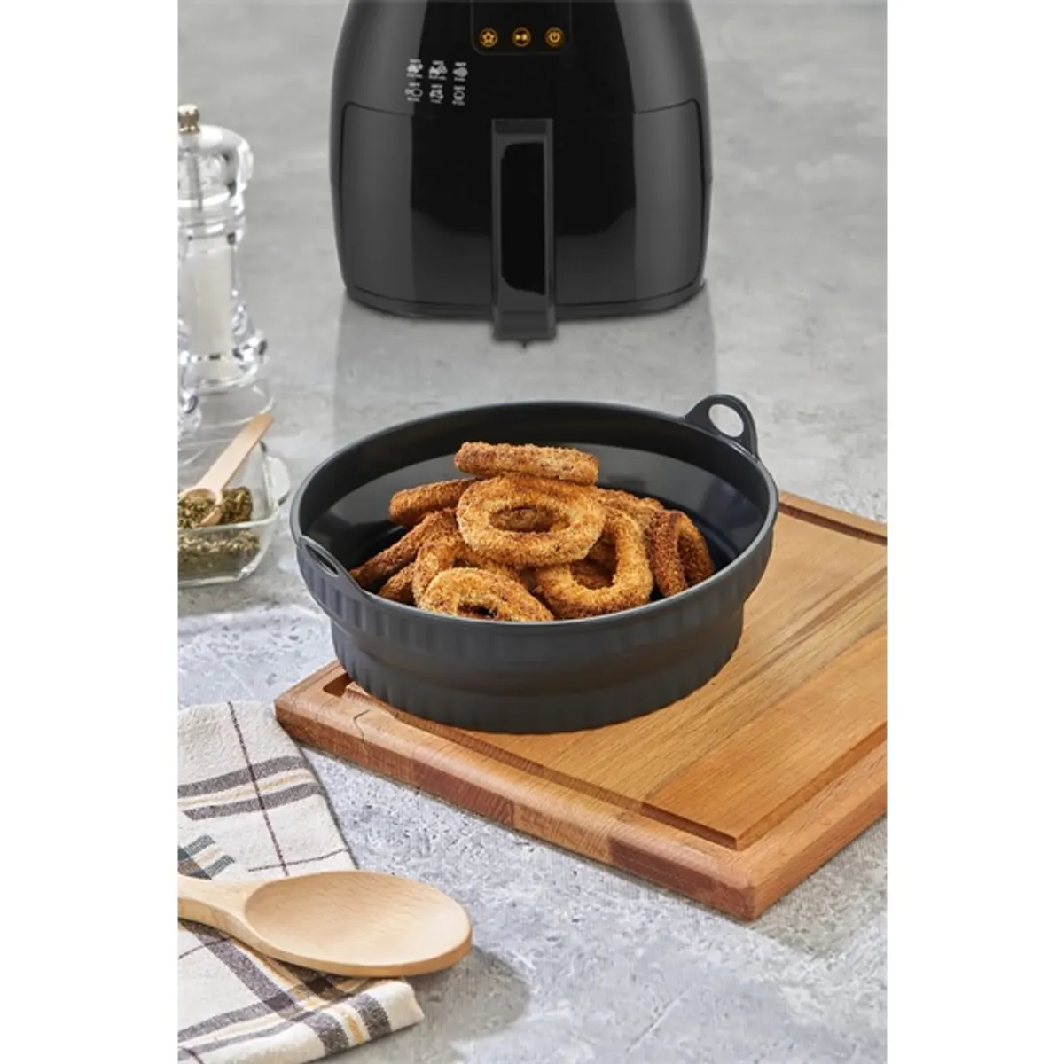 TOO összecsukható kerek szilikon forma forrólevegős sütőhöz (air fryer) 21cm átmérő, szürke, fekete vagy piros SL-3252 #6