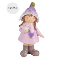 IRIS dekor műgyanta levendula lány+madár 15,5cm