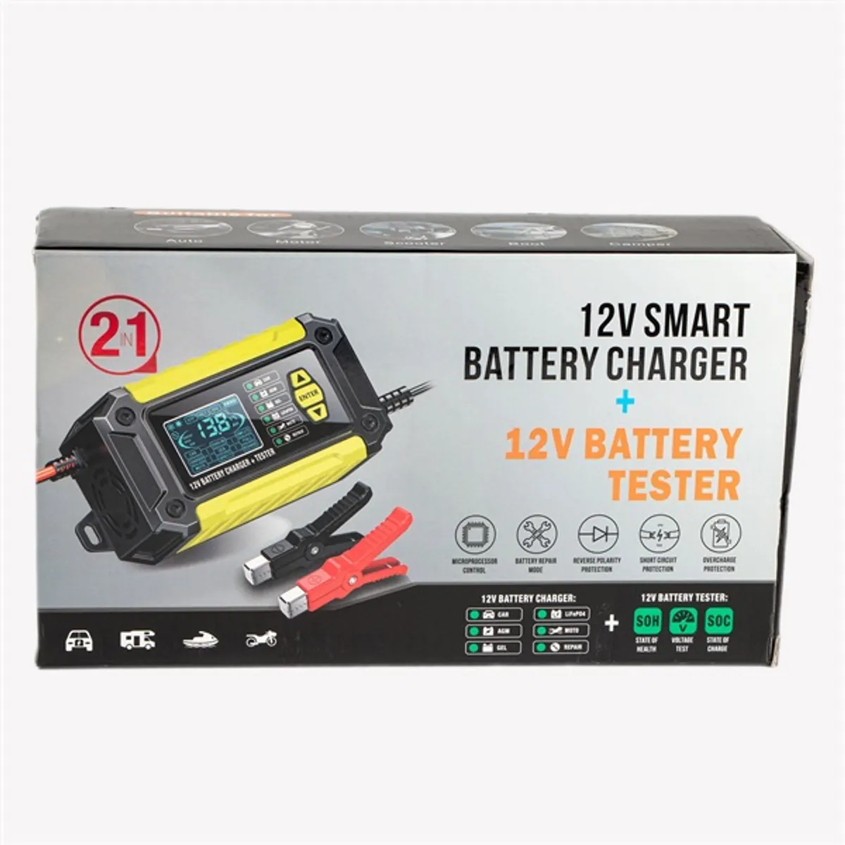 IRIS TOOLS ITBC-2000 Akkumulátor töltő és teszter, 12V 6A, digitális kijelzővel, AGM, GEL, Lead Acid battery #2