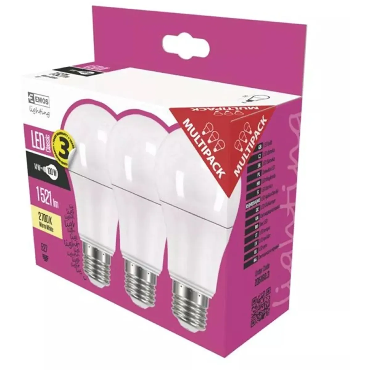 Emos ZQ5160.3 Classic A60 14W 806lm E27 meleg fehér 3db-os LED izzócsomag #1