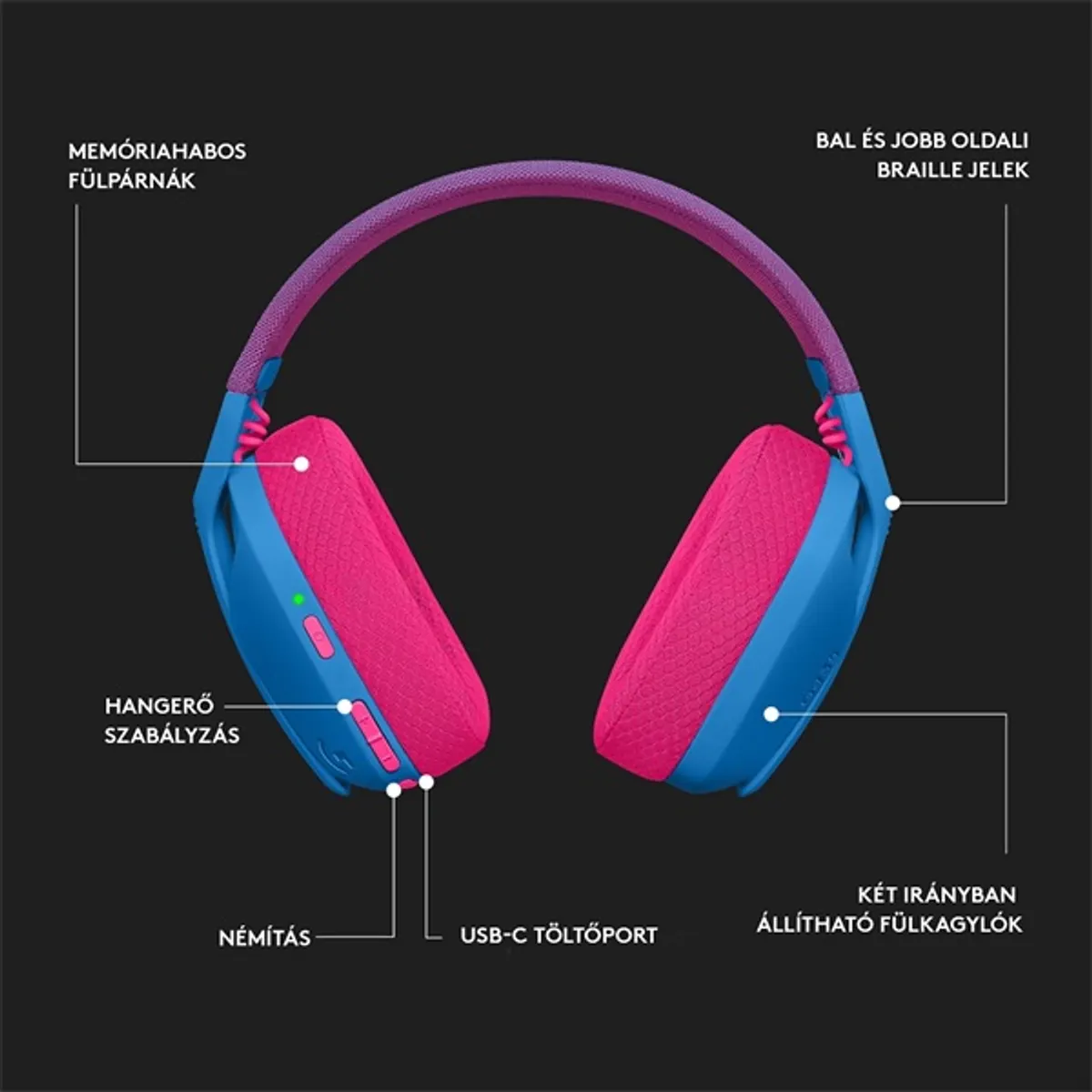 Logitech G435 Lightspeed Wireless kék gamer headset #9