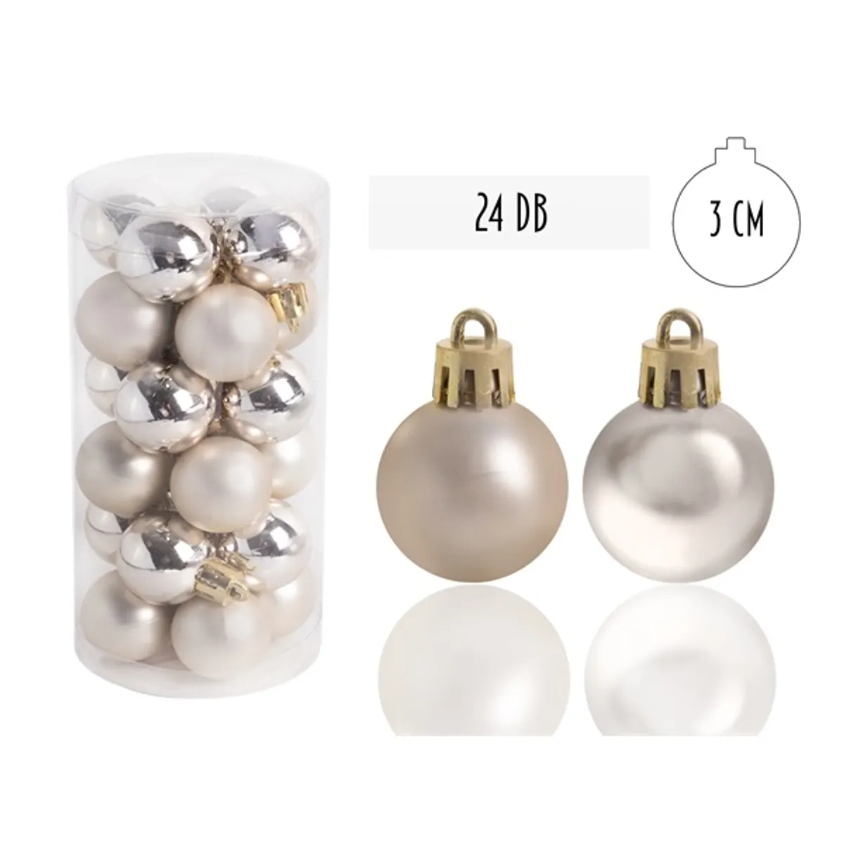 IRIS Karácsonyfa gömb krém ezüst, 24 db-os, 3cm #1