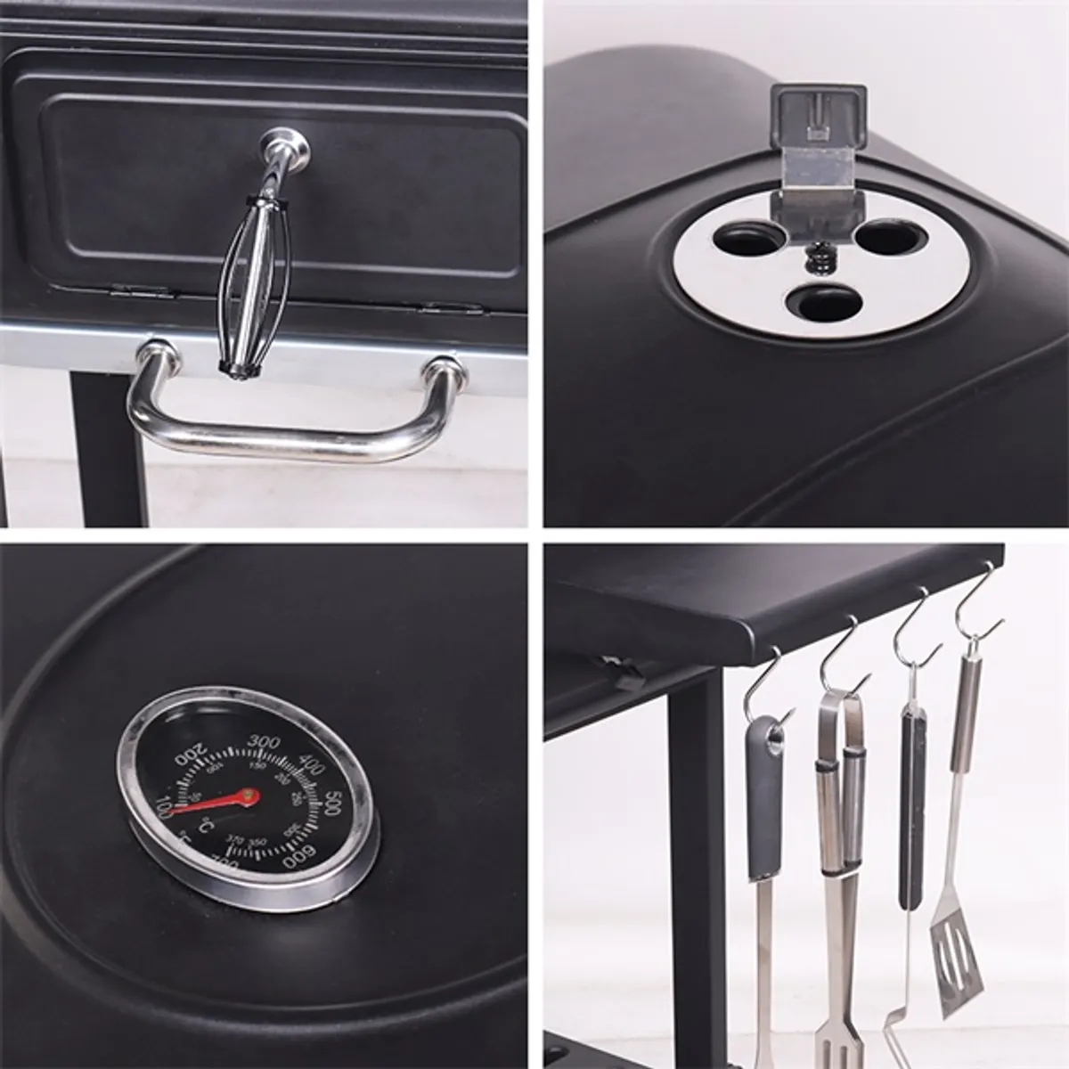 TOO BG-200B fekete BBQ faszenes grillkocsi két oldalsó asztallal #5