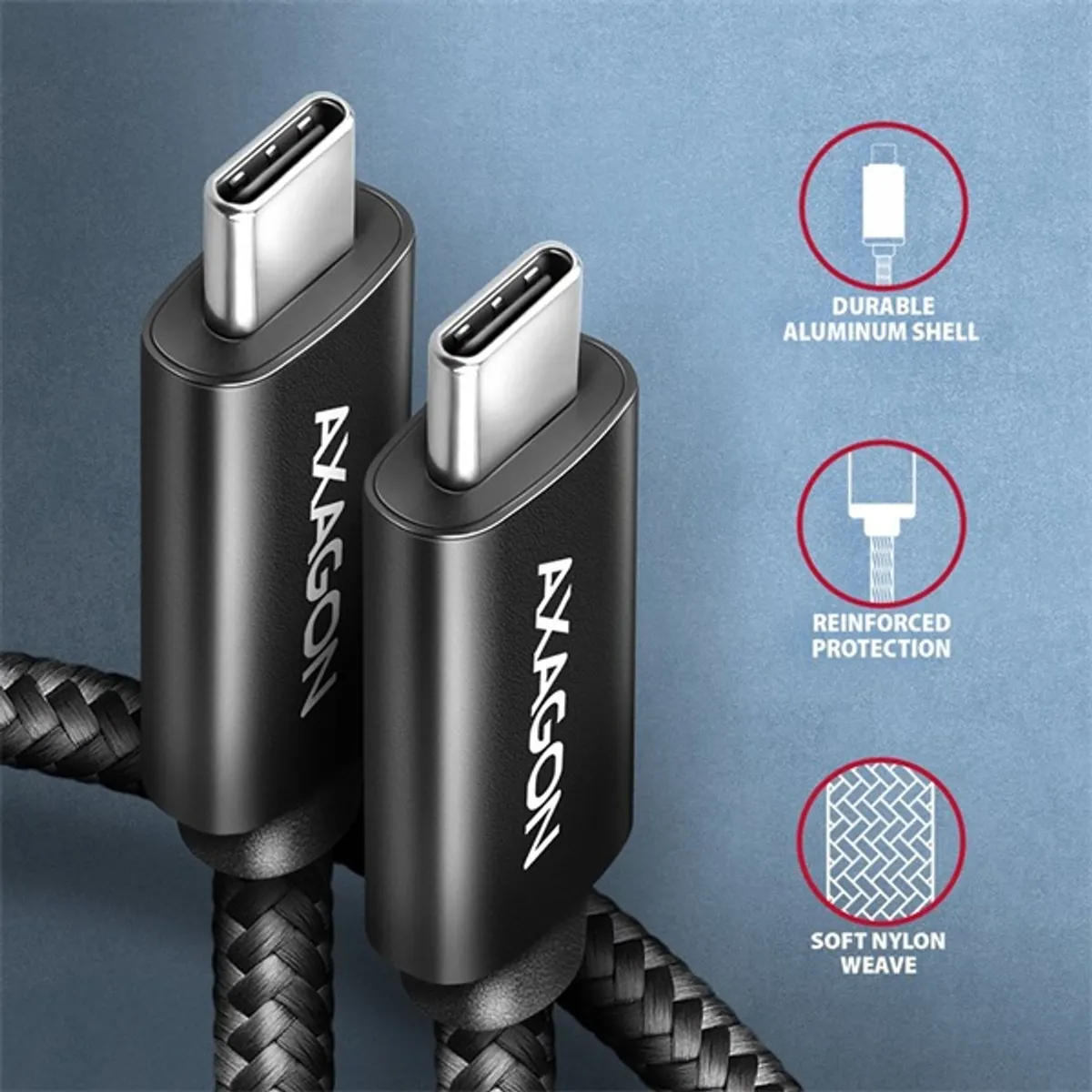 Axagon BUCM4X-CM10AB NewGEN+ 1m USB-C <> USB-C 4 Gen 3x2 / 240W kábel #3