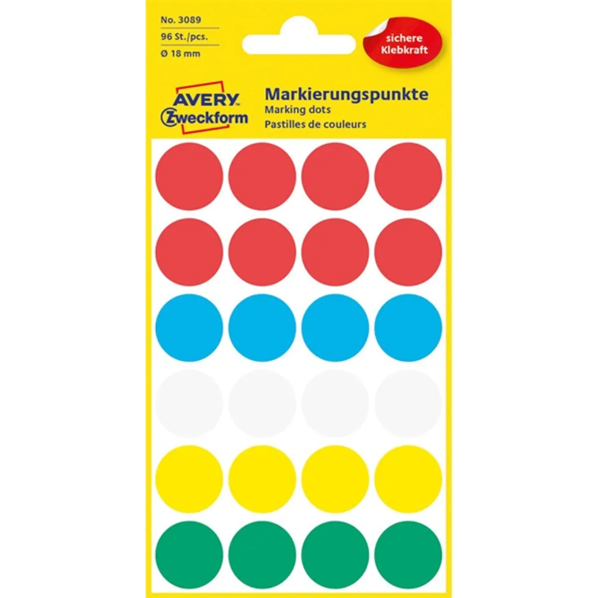 Avery 3089 18mm öntapadó vegyes színű jelölőpont #1