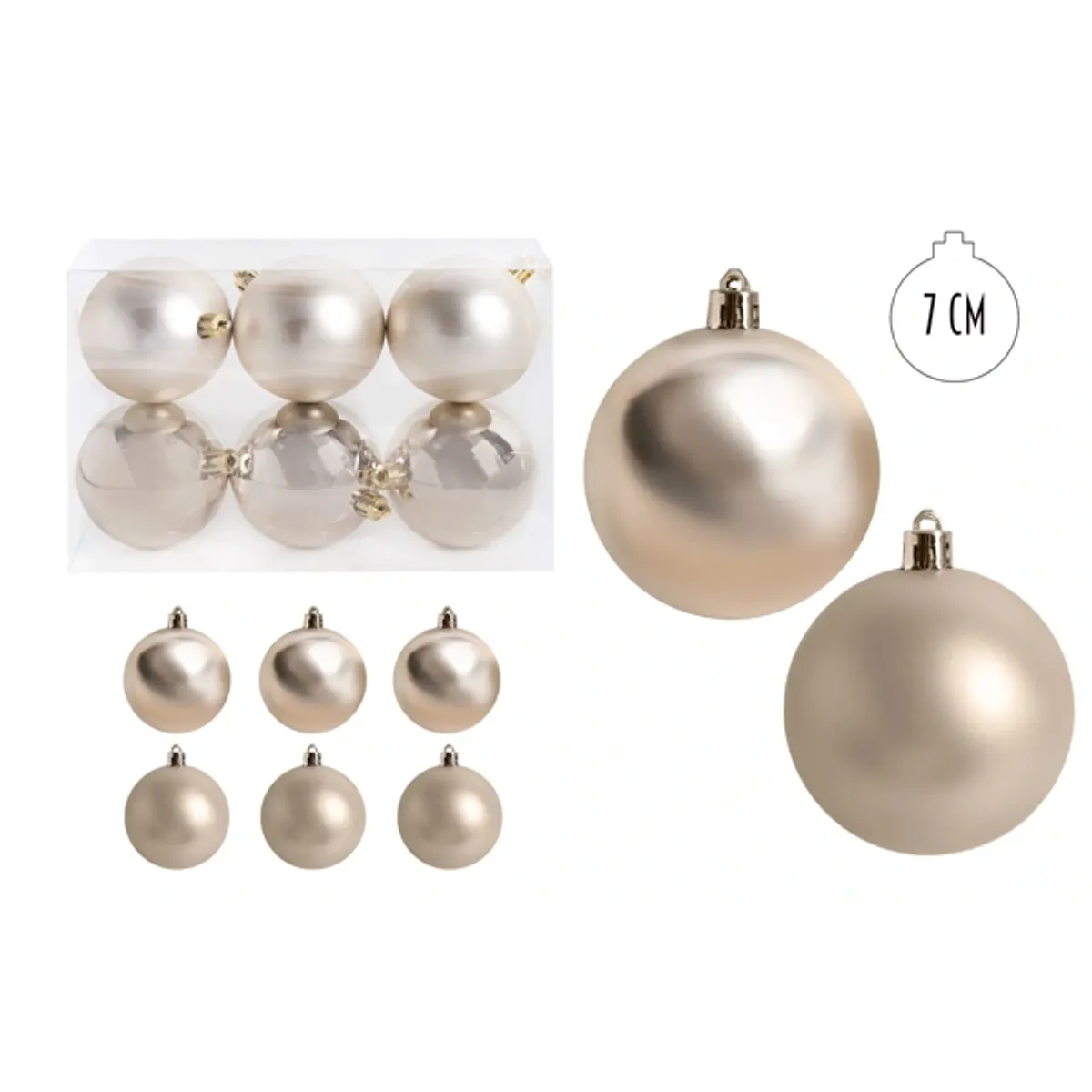 IRIS karácsonyi dísz  gömb, szettben, pvc dobozban, 6dbos, krém silver 7 cm #1