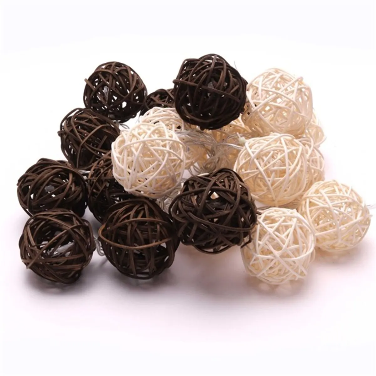 Iris Gömb alakú fonott/rattan/4m/fehér + barna/20db LED-es/3xAA elemes fényfüzér, fénydekoráció #4