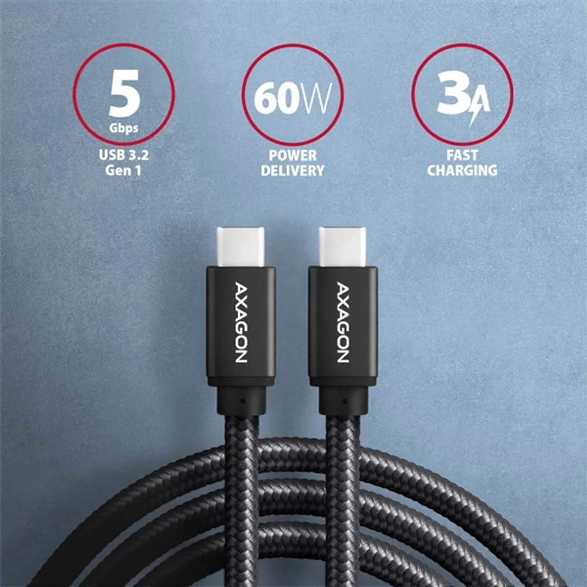 Axagon BUCM3-CM10AB USB-C 3.2 Gen 1 -  USB-C 1 m fekete kábel #2