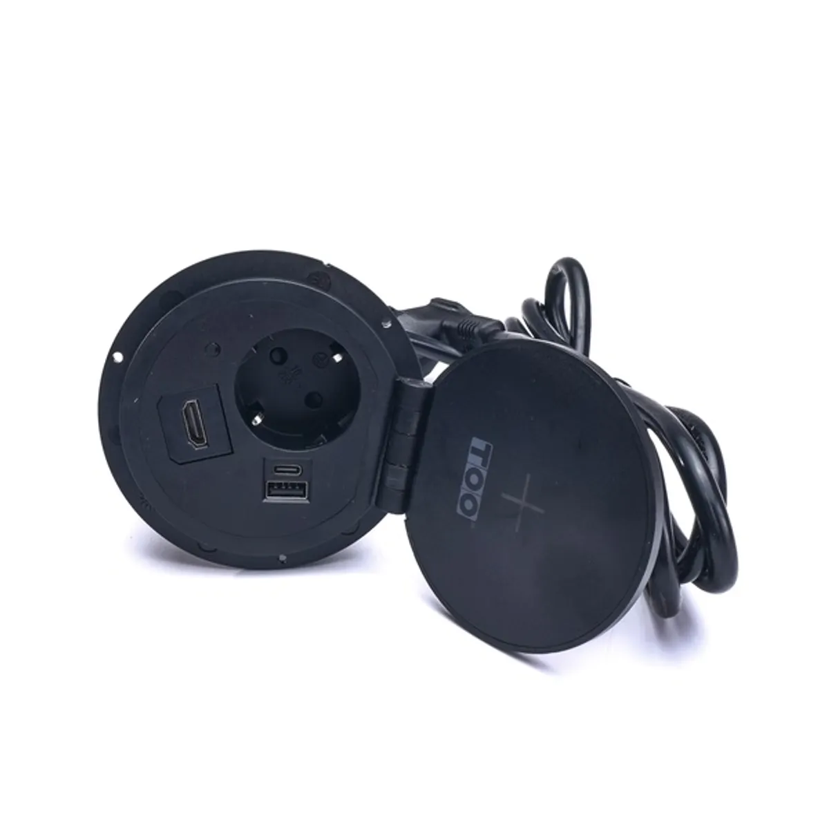TOO GPS-103-1B IP20,1x 2P+F,USB-A,Type-C,Qi töltés,HDMI, fekete asztalba süllyeszthető elosztó #3