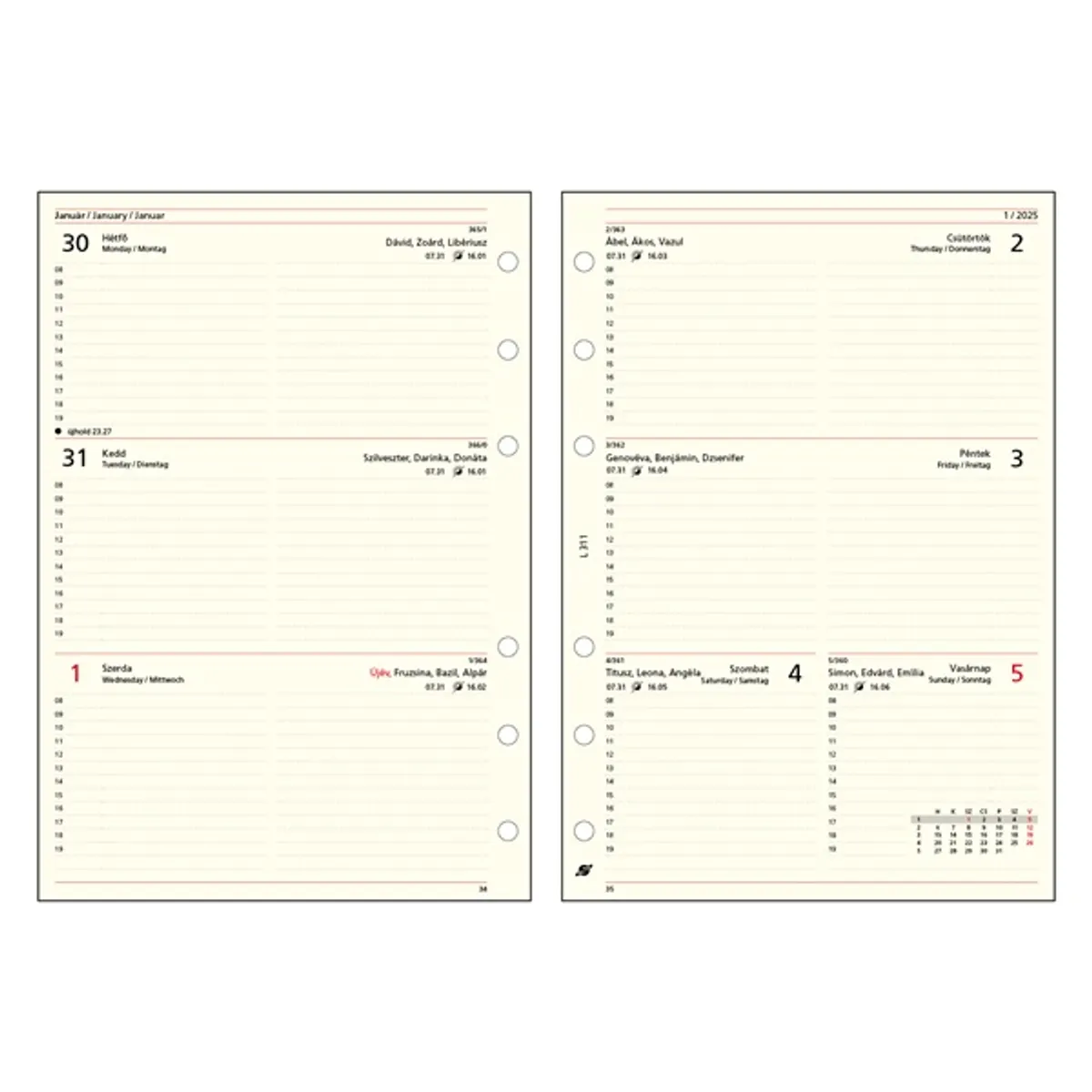 Kalendart Saturnus L311 heti beosztású gyűrűs betétlap csomag #1