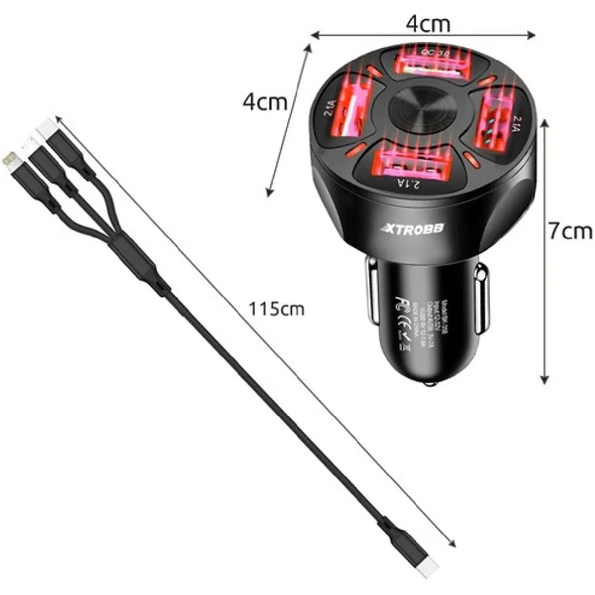 Izoxis USB autós töltő + Izoxis USB - USB Type-C/microUSB/Lightning kábel #7