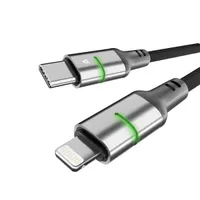 AVAX CB637 STEELY LED 3m 27W USB-C - Lightning fekete fonott gyorstöltő kábel #1
