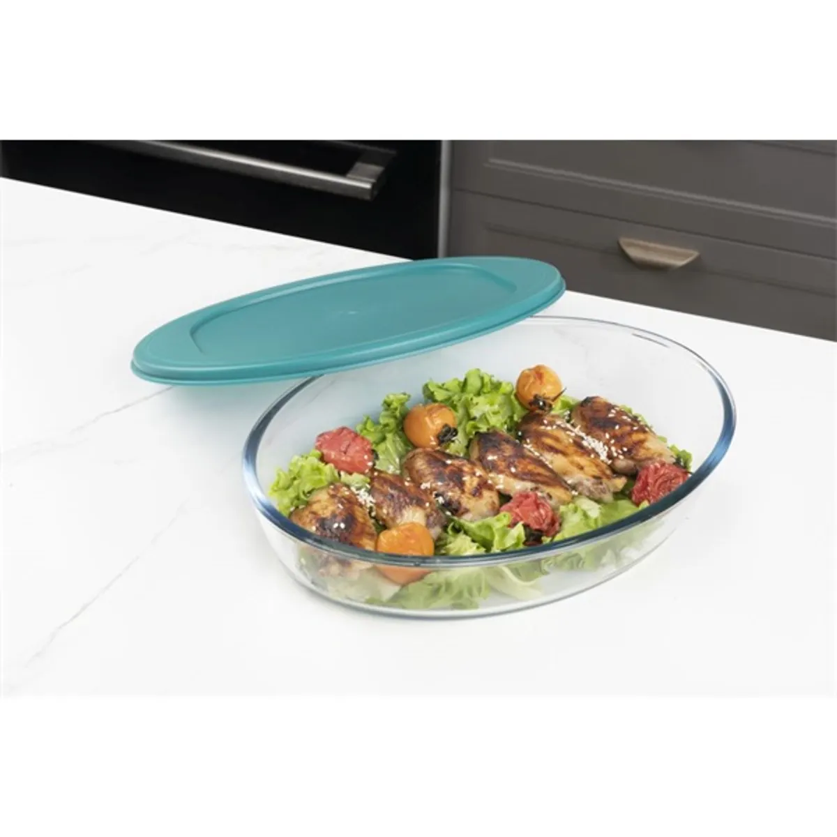 TOO KT-98 üveg 1600 ml-es hőálló ovális ételtároló műanyag tetővel #1