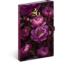 Realsystem 2026 Purple Flowers 5414 13x21 cm gumipántos agenda/notesz #1