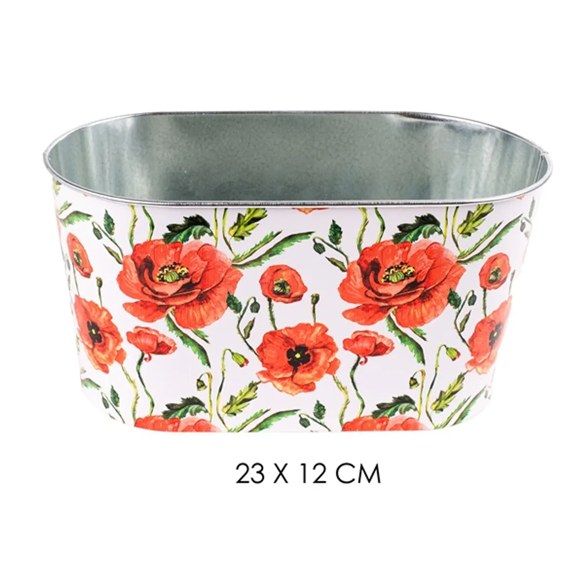 IRIS bádog kaspó ovál pir pipacs 23x12cm #1