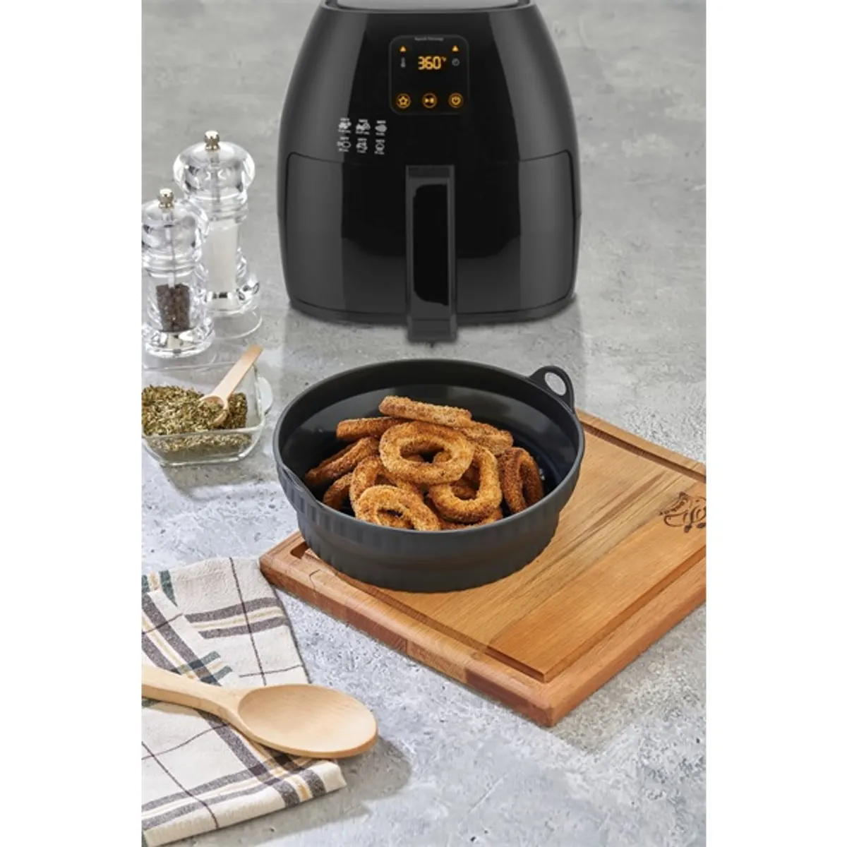 TOO összecsukható kerek szilikon forma forrólevegős sütőhöz (air fryer) 21cm átmérő, szürke, fekete vagy piros SL-3252 #4