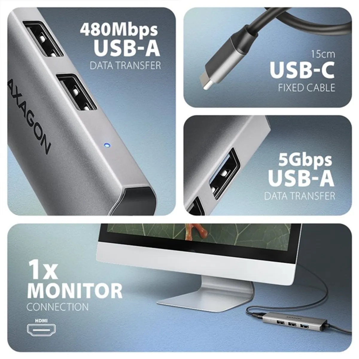 Axagon HMC-H3A USB-C 5Gbps STARTER 4in1 hub #3